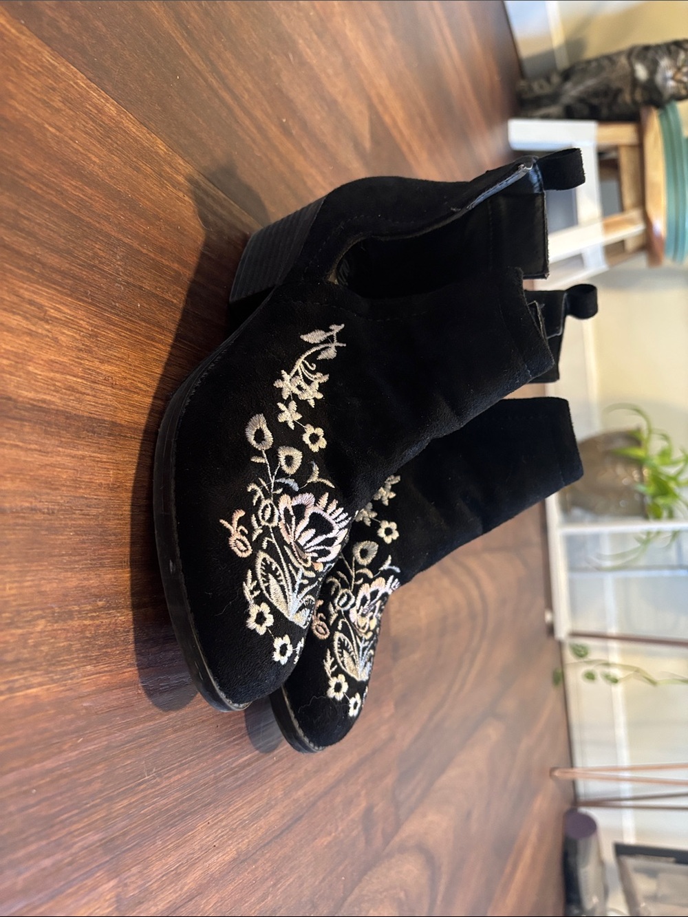 Olivia Miller Black Floral Embroidered Women's Ankle Boots